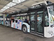 Auffälliger Gelenkbus in Minden im Einsatz
