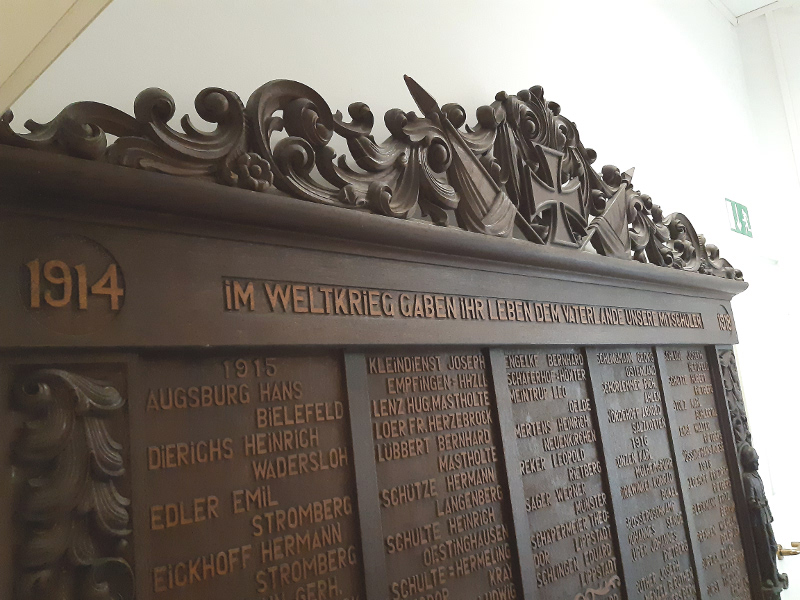 Ehrentafel der 1914-1918 gefallenen Schüler des Progymnasiums Nepomucenum in Rietberg